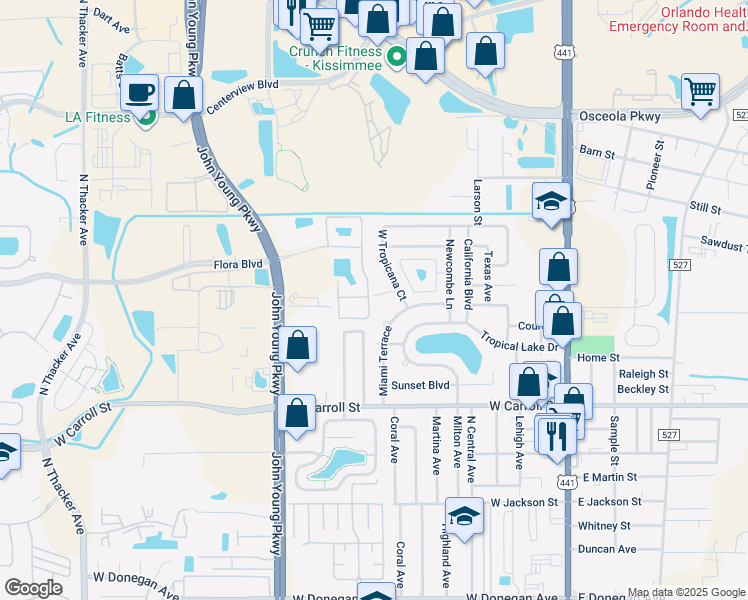 map of restaurants, bars, coffee shops, grocery stores, and more near 790 Park Lane in Kissimmee