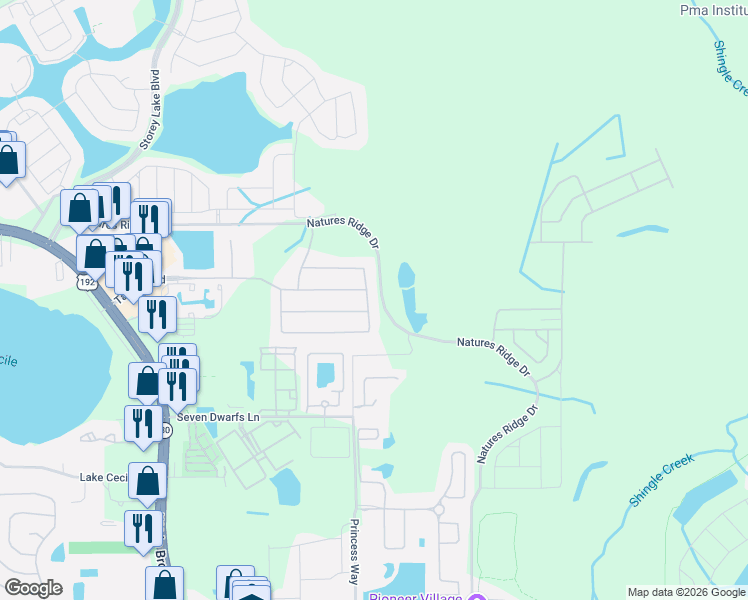 map of restaurants, bars, coffee shops, grocery stores, and more near 2811 Bookmark Drive in Kissimmee