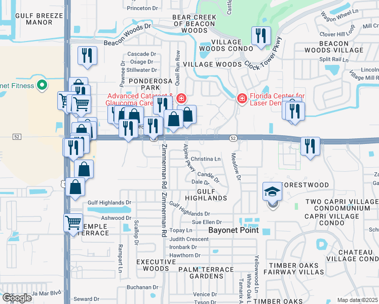 map of restaurants, bars, coffee shops, grocery stores, and more near 7609 Karen Dr in Port Richey