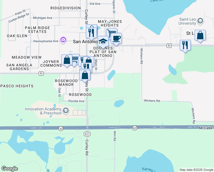 map of restaurants, bars, coffee shops, grocery stores, and more near 11850 Schambeau Road in San Antonio