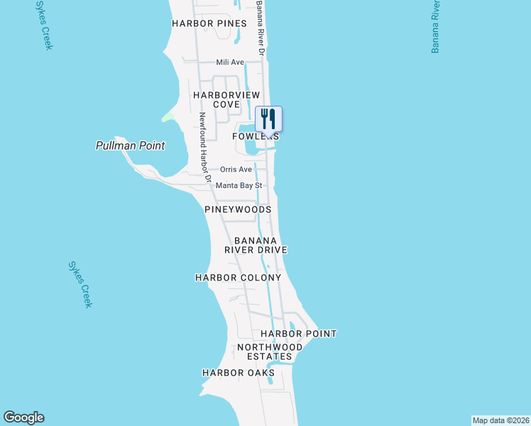map of restaurants, bars, coffee shops, grocery stores, and more near 1559 South Banana River Drive in Merritt Island