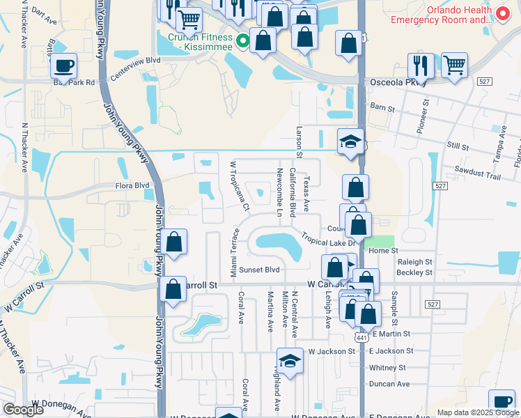 map of restaurants, bars, coffee shops, grocery stores, and more near 2752 Miami Terrace in Kissimmee