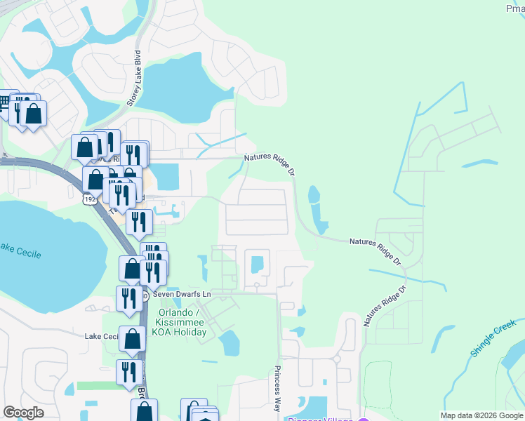 map of restaurants, bars, coffee shops, grocery stores, and more near 4537 Target boulevard in Kissimmee