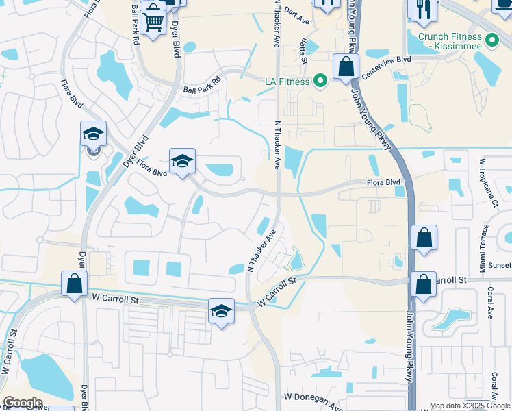 map of restaurants, bars, coffee shops, grocery stores, and more near 2882 Eastham Lane in Kissimmee