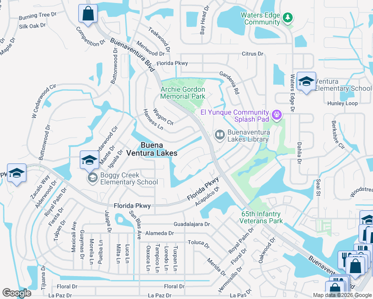 map of restaurants, bars, coffee shops, grocery stores, and more near 333 Lariat Lane in Kissimmee