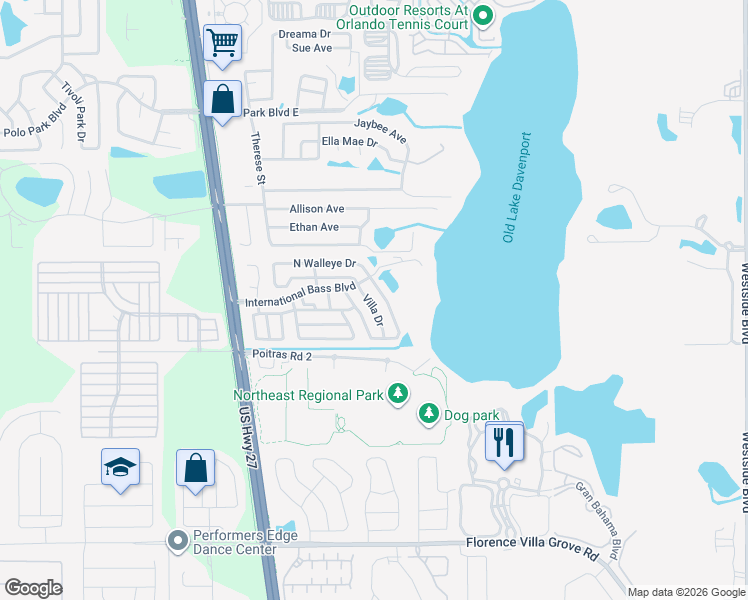 map of restaurants, bars, coffee shops, grocery stores, and more near 50989 U.S. 27 in Davenport