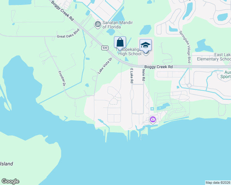 map of restaurants, bars, coffee shops, grocery stores, and more near 3590 Southern Cross Loop in Kissimmee