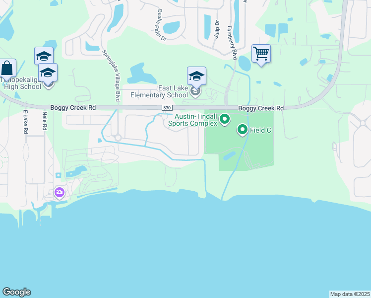map of restaurants, bars, coffee shops, grocery stores, and more near 2802 Quiet Water Trail in Kissimmee