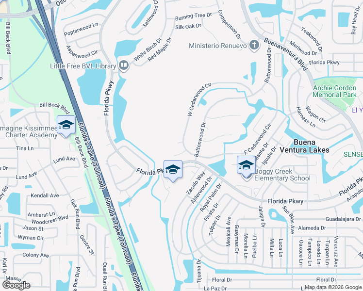 map of restaurants, bars, coffee shops, grocery stores, and more near 157 West Cedarwood Circle in Kissimmee