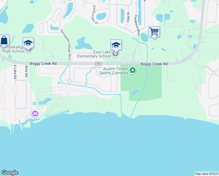 map of restaurants, bars, coffee shops, grocery stores, and more near 2802 Quiet Water Trail in Kissimmee