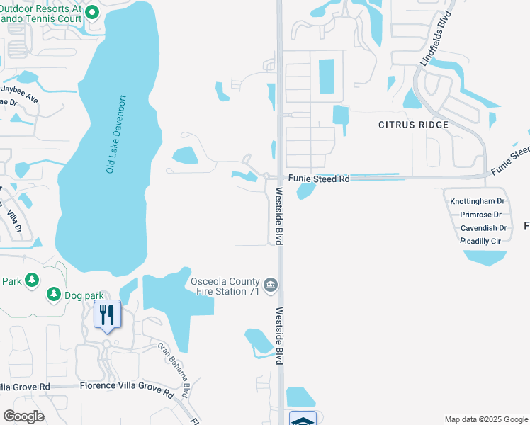 map of restaurants, bars, coffee shops, grocery stores, and more near 2822 Rocella Court in Kissimmee