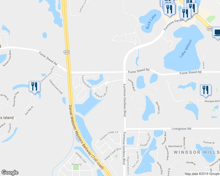 map of restaurants, bars, coffee shops, grocery stores, and more near 8027 Acadia Estates Court in Kissimmee