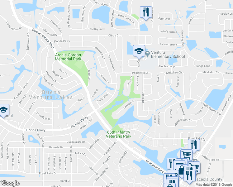 map of restaurants, bars, coffee shops, grocery stores, and more near 337 Florida Parkway in Kissimmee
