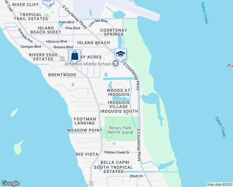 map of restaurants, bars, coffee shops, grocery stores, and more near 540 Jillotus Street in Merritt Island