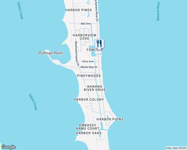 map of restaurants, bars, coffee shops, grocery stores, and more near 1960 Monterey Avenue in Merritt Island