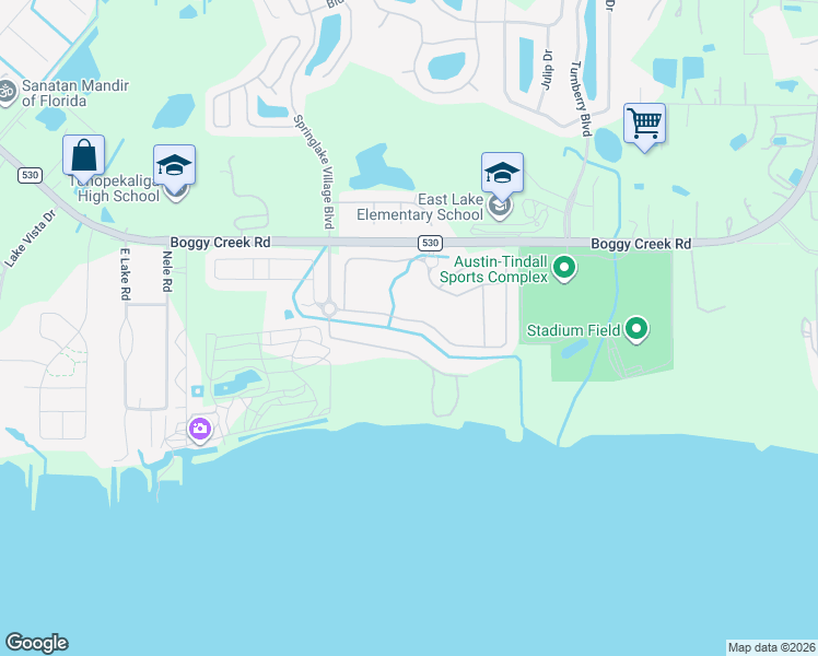 map of restaurants, bars, coffee shops, grocery stores, and more near 3824 Shoreview Drive in Kissimmee