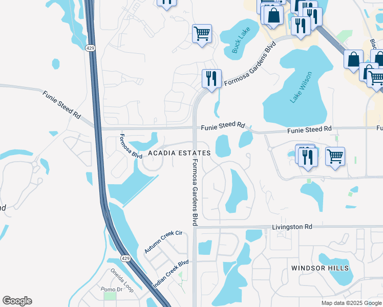 map of restaurants, bars, coffee shops, grocery stores, and more near 8000 Acadia Estates Court in Kissimmee