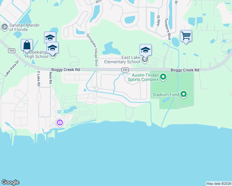map of restaurants, bars, coffee shops, grocery stores, and more near 3824 Shoreview Drive in Kissimmee