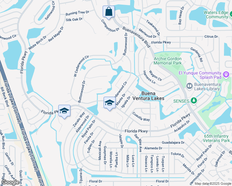 map of restaurants, bars, coffee shops, grocery stores, and more near 209 East Cedarwood Circle in Kissimmee