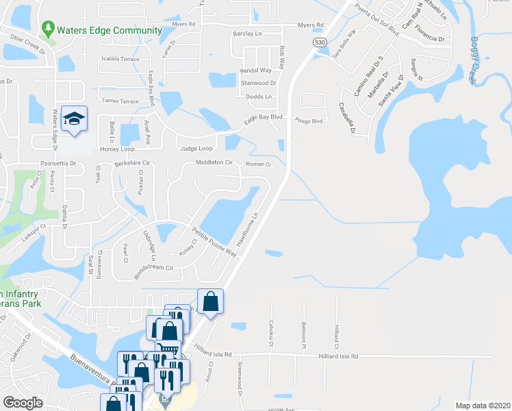 map of restaurants, bars, coffee shops, grocery stores, and more near 2660 Hawthorne Lane in Kissimmee