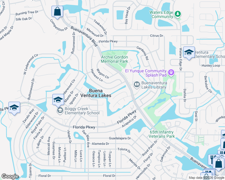 map of restaurants, bars, coffee shops, grocery stores, and more near 333 Lariat Lane in Kissimmee