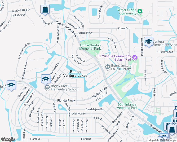 map of restaurants, bars, coffee shops, grocery stores, and more near 333 Lariat Lane in Kissimmee