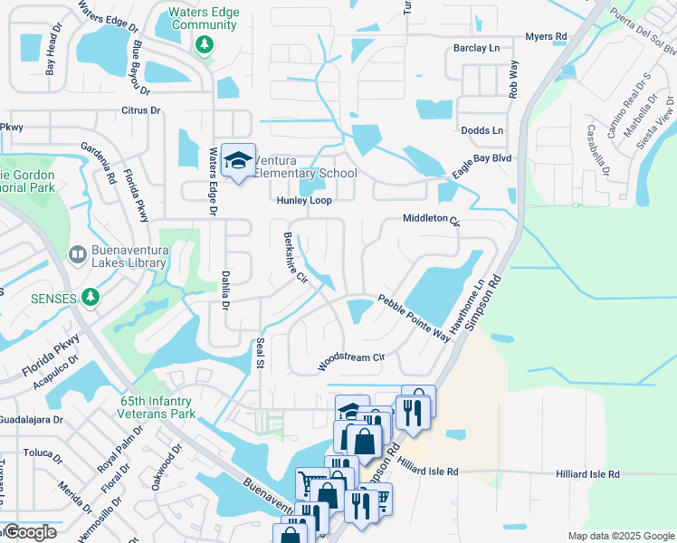 map of restaurants, bars, coffee shops, grocery stores, and more near 2808 Berkshire Circle in Kissimmee