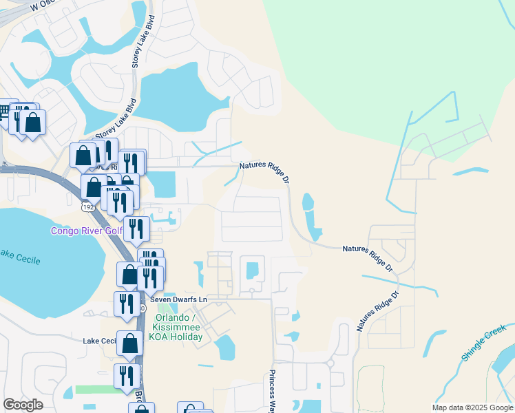 map of restaurants, bars, coffee shops, grocery stores, and more near 4537 Target boulevard in Kissimmee