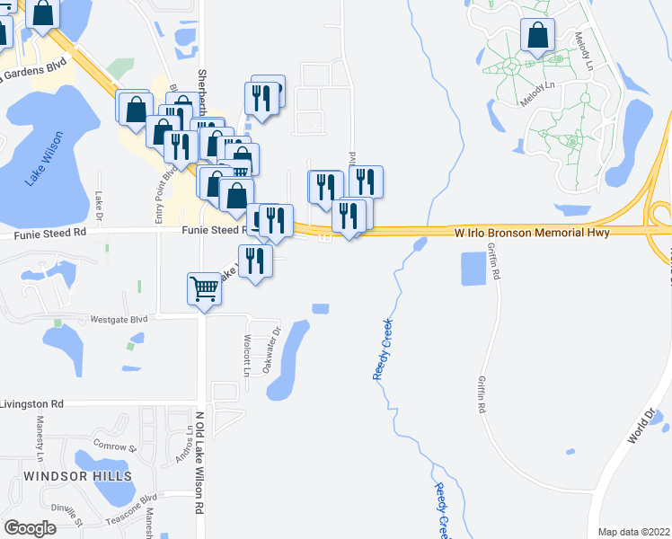 map of restaurants, bars, coffee shops, grocery stores, and more near 7470 West Irlo Bronson Memorial Highway in Kissimmee