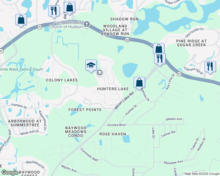map of restaurants, bars, coffee shops, grocery stores, and more near 11932 Tasha Court in New Port Richey