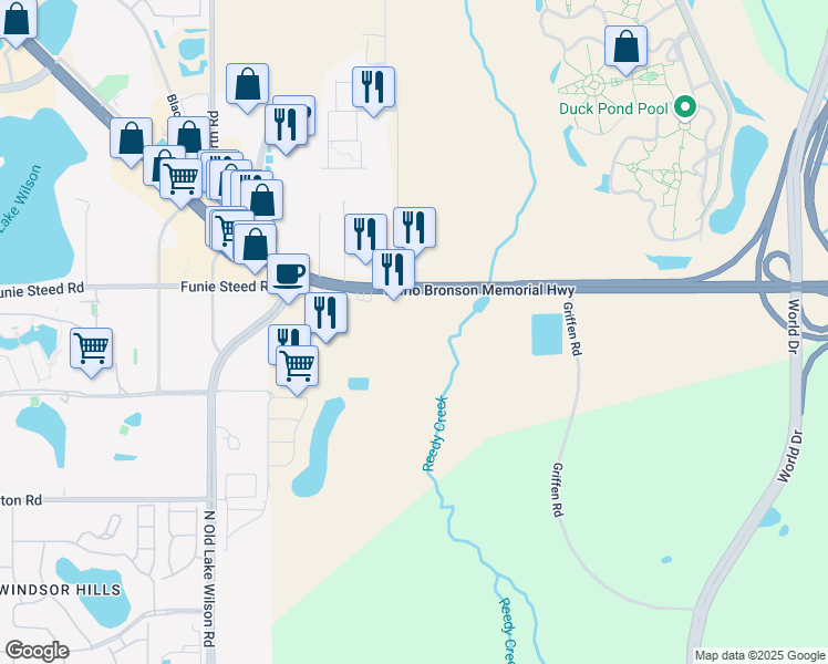 map of restaurants, bars, coffee shops, grocery stores, and more near 7300 W Irlo Bronson Memorial Hwy in Kissimmee