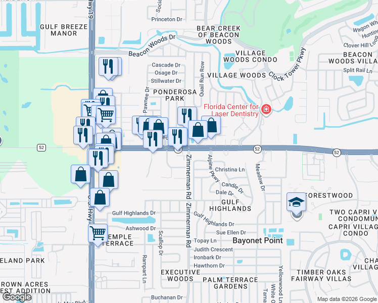 map of restaurants, bars, coffee shops, grocery stores, and more near 7514 Karen Drive in Port Richey