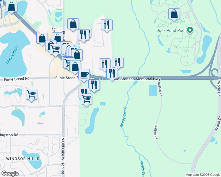 map of restaurants, bars, coffee shops, grocery stores, and more near 7300 W Irlo Bronson Memorial Hwy in Kissimmee