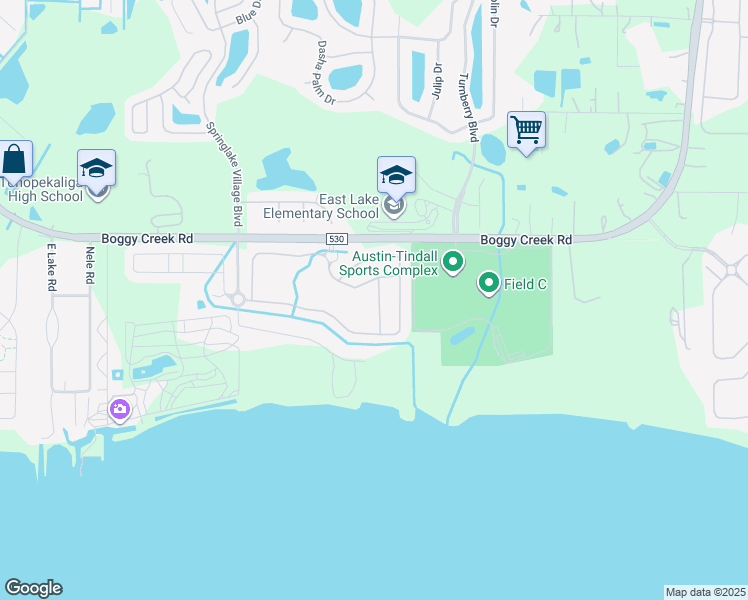 map of restaurants, bars, coffee shops, grocery stores, and more near 2810 Quiet Water Trail in Kissimmee