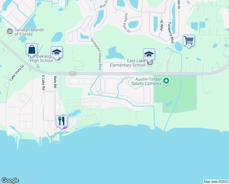map of restaurants, bars, coffee shops, grocery stores, and more near 2807 Scenic Lane in Kissimmee