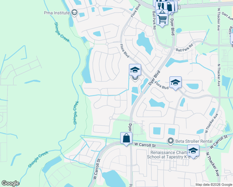map of restaurants, bars, coffee shops, grocery stores, and more near 3290 Mount Vernon Way in Kissimmee