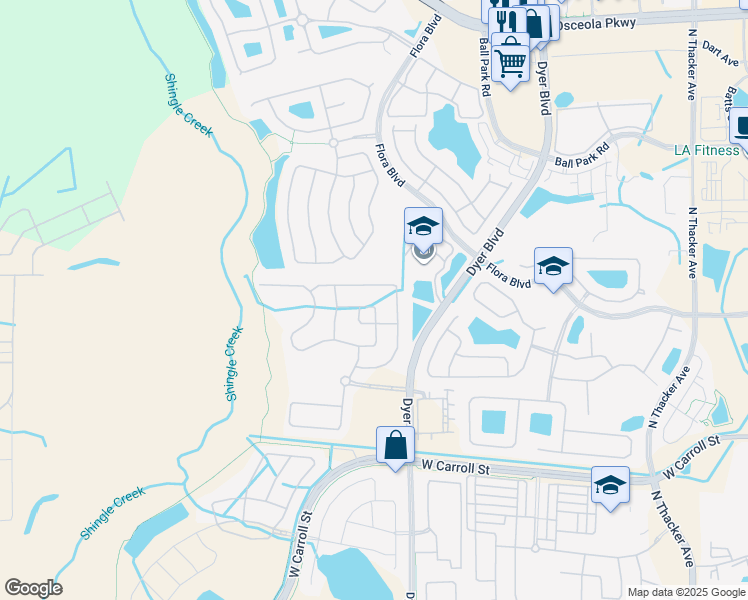 map of restaurants, bars, coffee shops, grocery stores, and more near 2780 Monticello Way in Kissimmee