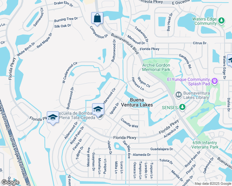 map of restaurants, bars, coffee shops, grocery stores, and more near 228 East Cedarwood Circle in Kissimmee
