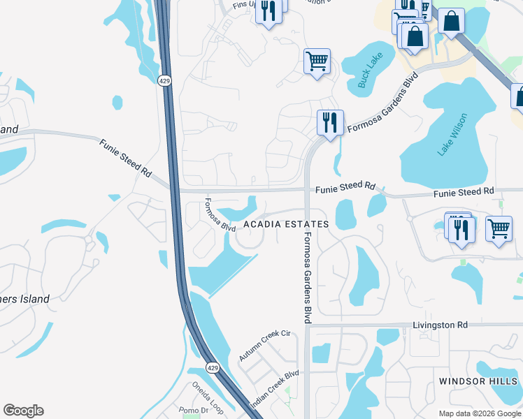 map of restaurants, bars, coffee shops, grocery stores, and more near 2906 Lotus Court in Kissimmee