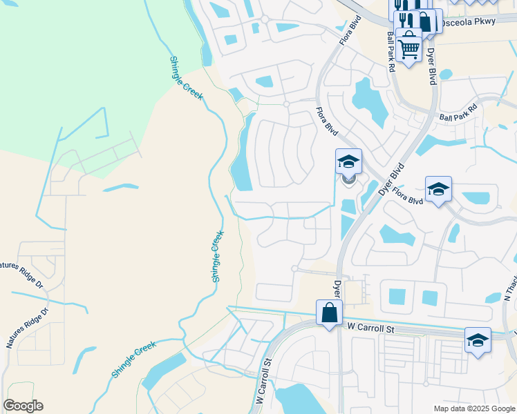 map of restaurants, bars, coffee shops, grocery stores, and more near 3850 Mount Vernon Way in Kissimmee