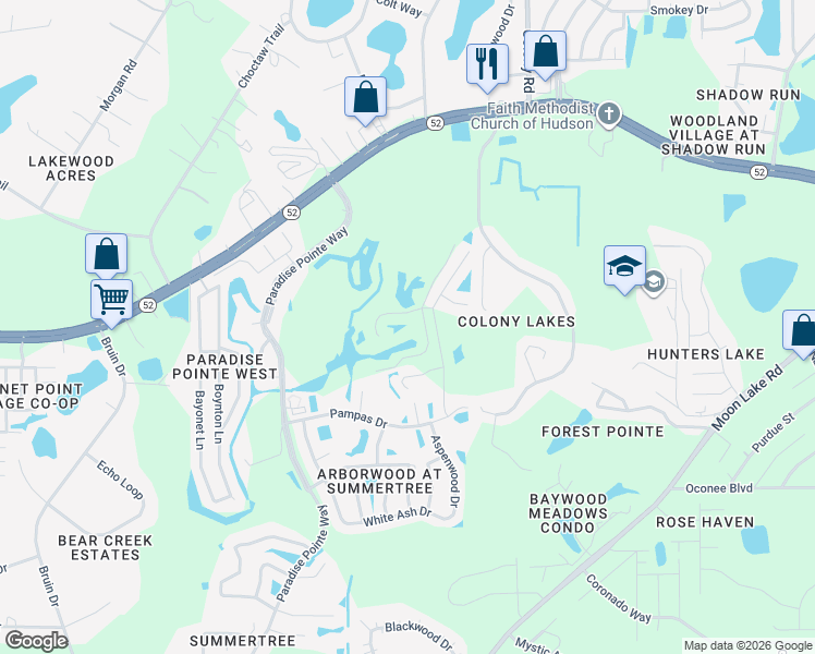 map of restaurants, bars, coffee shops, grocery stores, and more near 11700 Holly Ann Drive in New Port Richey