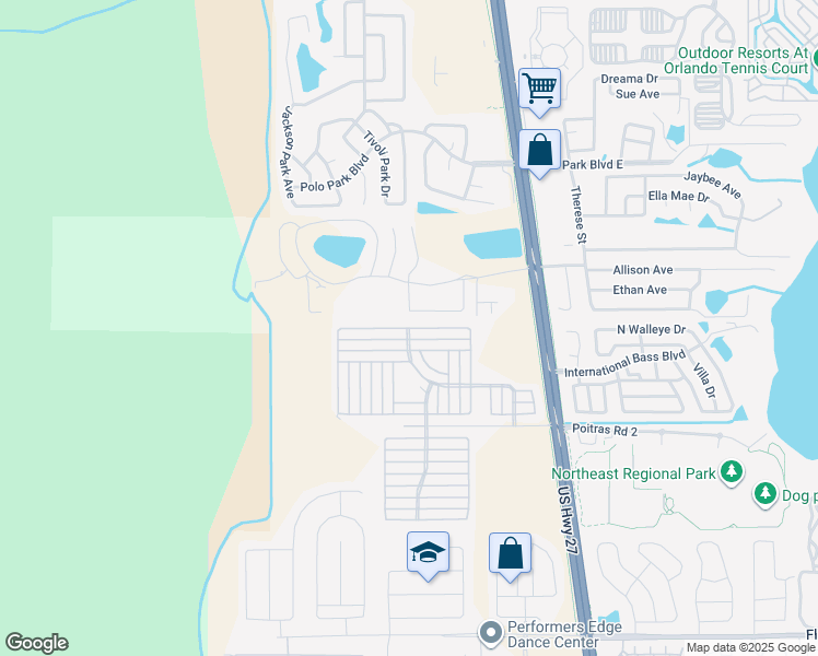 map of restaurants, bars, coffee shops, grocery stores, and more near Tahiti Circle in Davenport