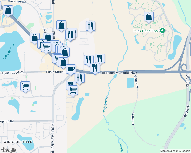 map of restaurants, bars, coffee shops, grocery stores, and more near 7300 U.S. 192 in Osceola County