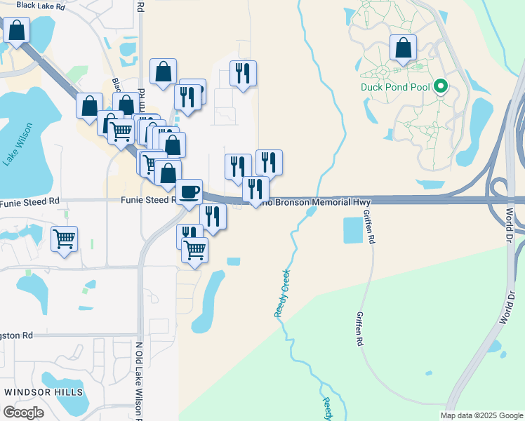 map of restaurants, bars, coffee shops, grocery stores, and more near 7300 U.S. 192 in Kissimmee