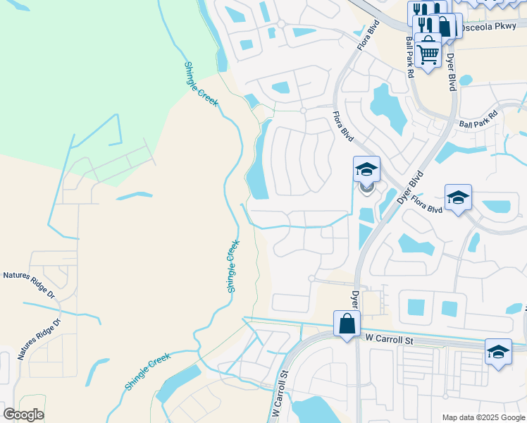map of restaurants, bars, coffee shops, grocery stores, and more near 3837 Mount Vernon Way in Kissimmee