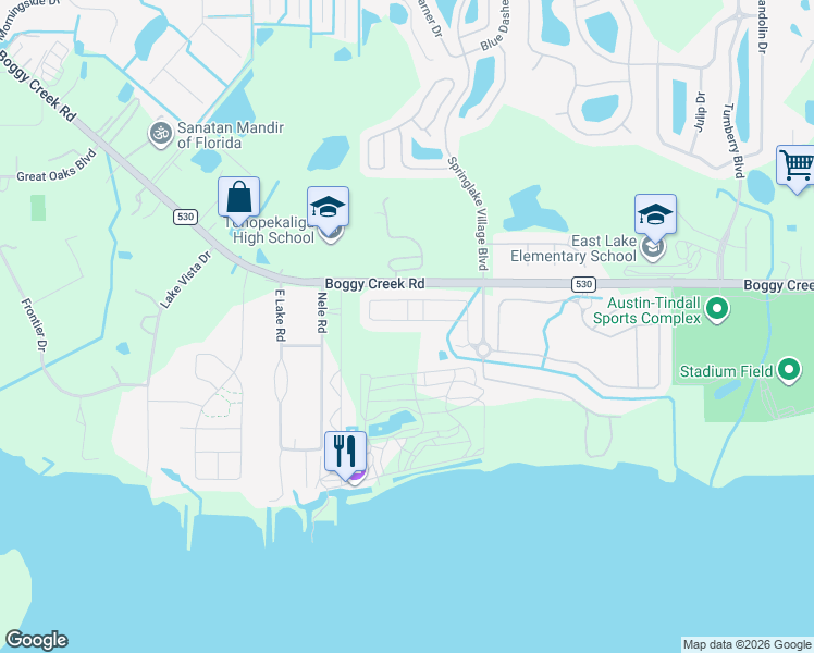 map of restaurants, bars, coffee shops, grocery stores, and more near 2875 Running Brook Circle in Kissimmee