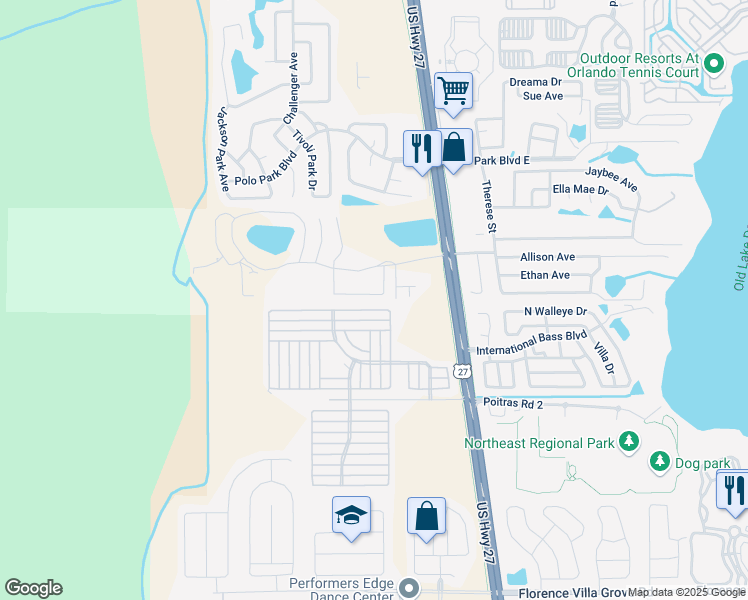 map of restaurants, bars, coffee shops, grocery stores, and more near 630 Washington Palm Loop in Davenport