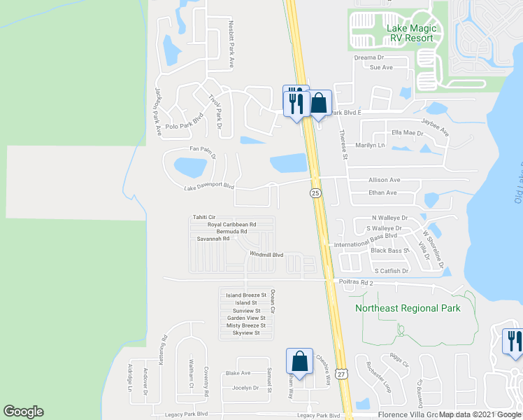 map of restaurants, bars, coffee shops, grocery stores, and more near 630 Washington Palm Loop in Davenport