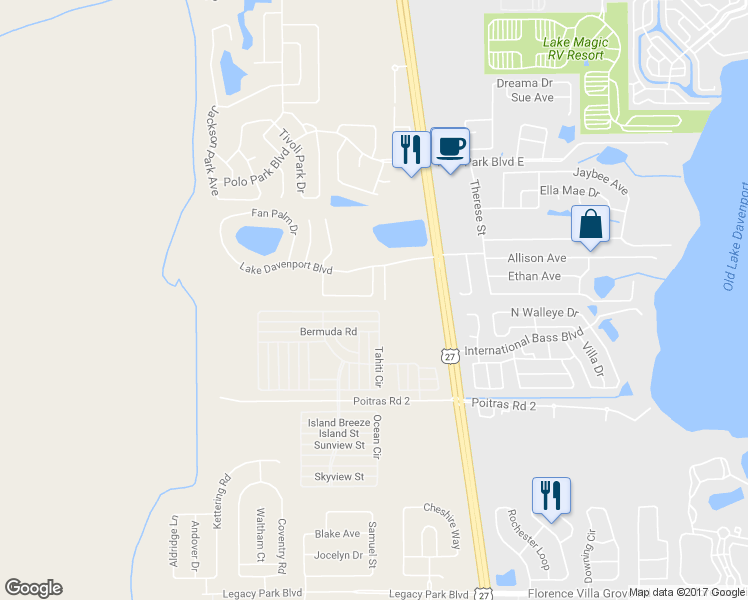 map of restaurants, bars, coffee shops, grocery stores, and more near 406 Washington Palm Loop in Davenport