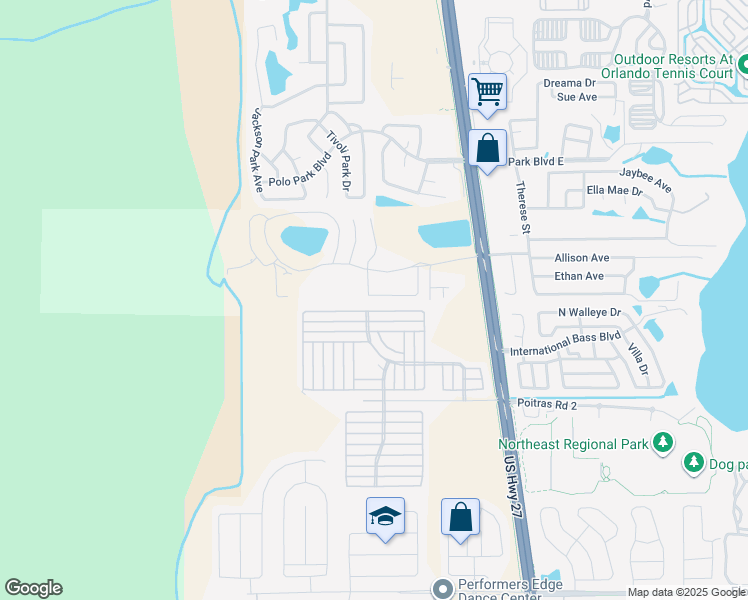 map of restaurants, bars, coffee shops, grocery stores, and more near 936 Washington Palm Loop in Davenport